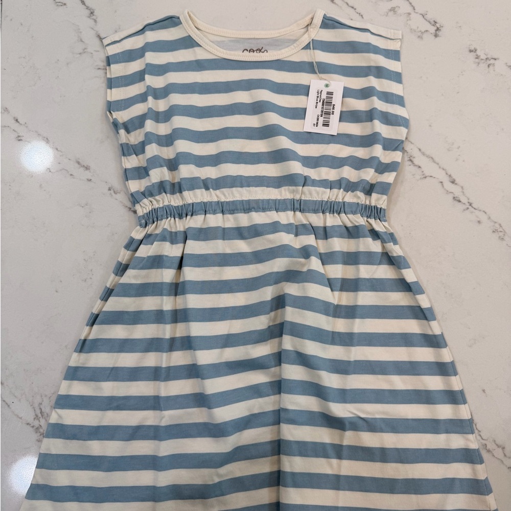 Pink Chicken/Coop Kids Blue and White Striped Cotton Playground Dress